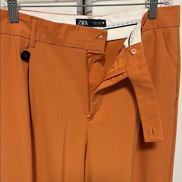 ZARA NWOT Orange Wide Leg Pleated Trouser Pants, Size L - Picture 6 of 12